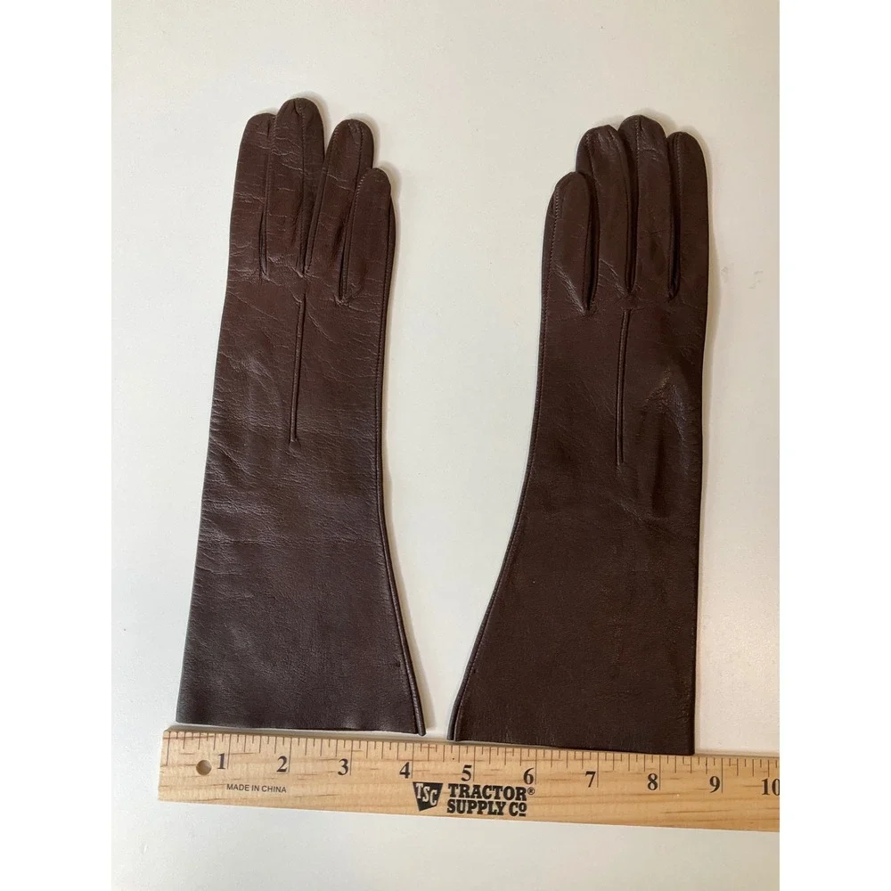 Vintage Leather Gloves Brown Short Table Cut Driving Chic Luxury Feminine 29